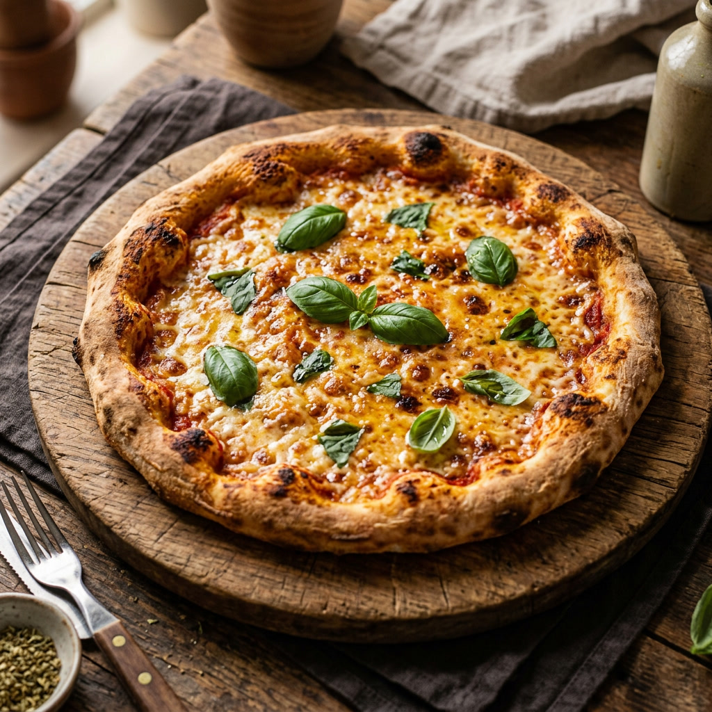 Pizza maison mozzarella basilic